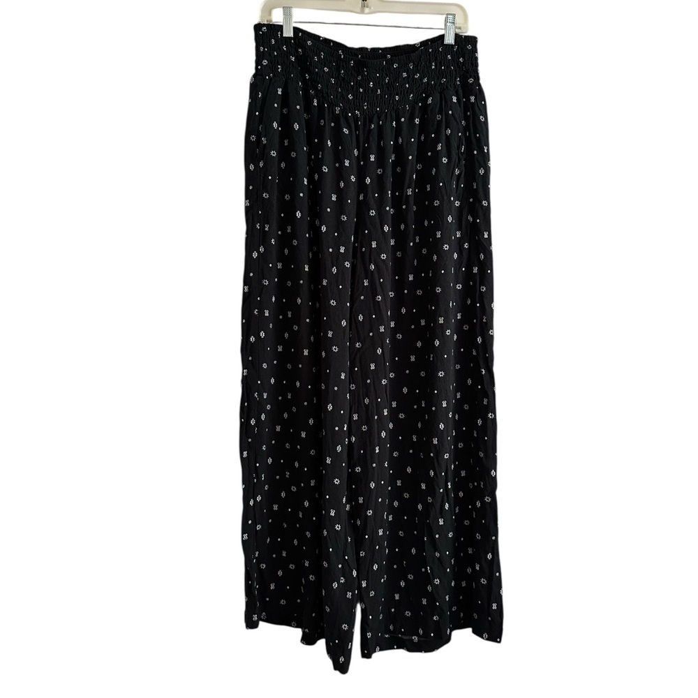 Torrid Pants Womens Black Print Wide Leg Plus Trousers Flowy Pockets size 1R